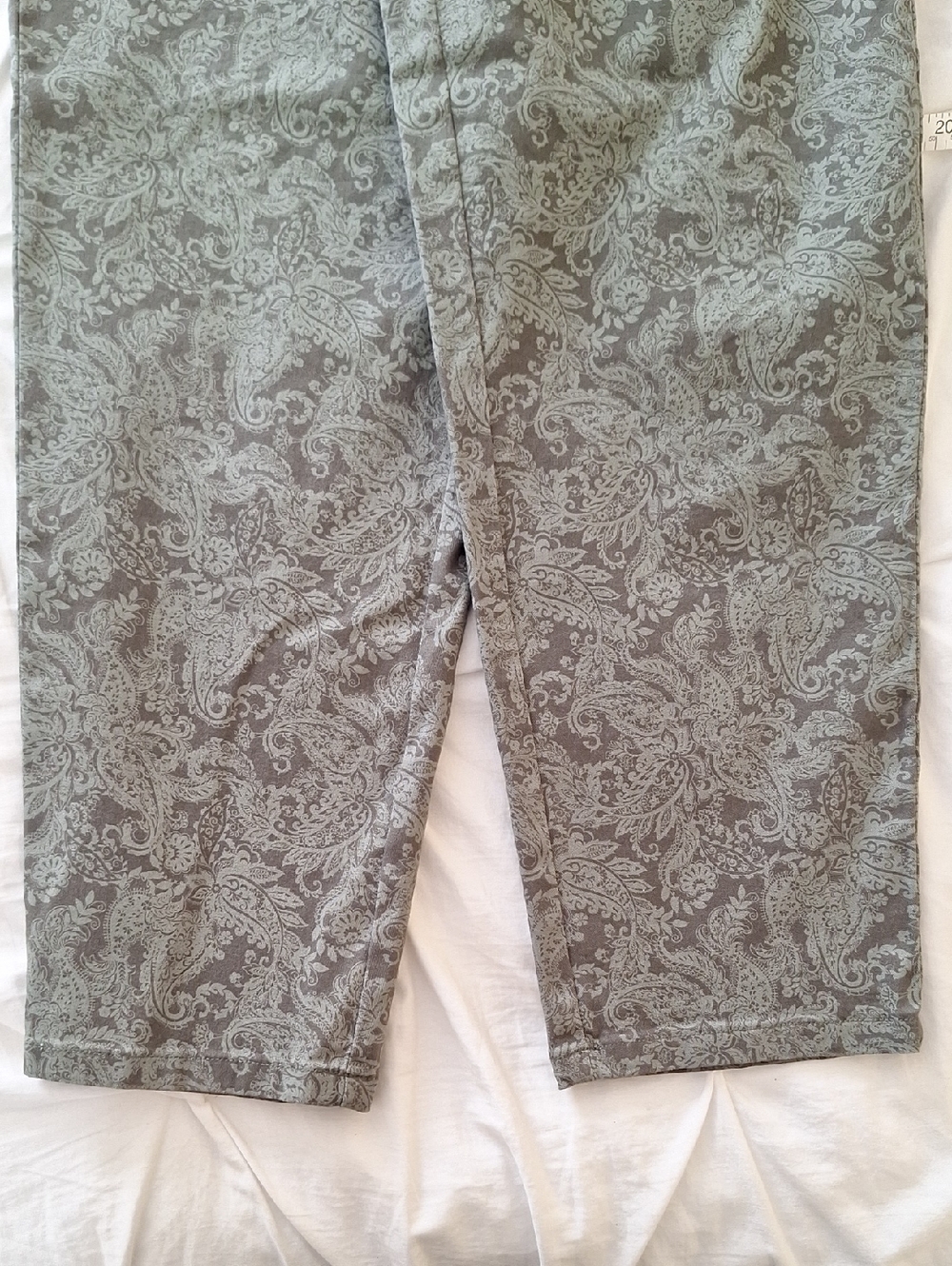 Denim & Co Olive Paisley Elastic-Waist Pants SP - MP - Picture 5 of 6